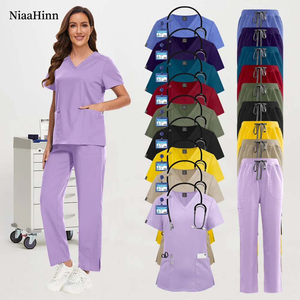 Niaahinn Spa Uniform Women Scrubs Suit Short Sleeved V-neck Surgical Nursing Set Multicolor Pet Grooming Doctor Medical Workwear
Niaahinn Spa Uniform Women Scrubs Suit Short Sleeved V-neck Surgical Nursing Set Multicolor Pet Grooming Doctor Medical Workwear