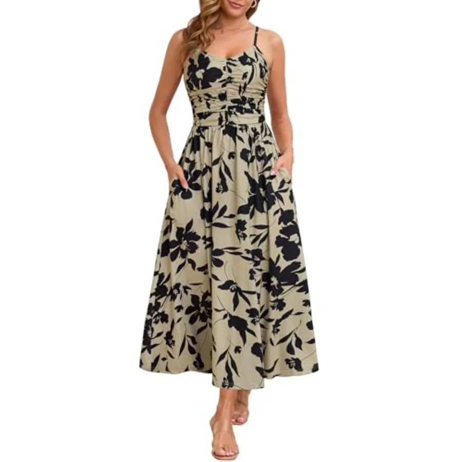 Annebouti Women 2026 Summer Spring Ruched Maxi Dress Adjustable Spaghetti Strap Floral Beach Long Sundress with Pockets
Annebouti Women 2026 Summer Spring Ruched Maxi Dress Adjustable Spaghetti Strap Floral Beach Long Sundress with Pockets