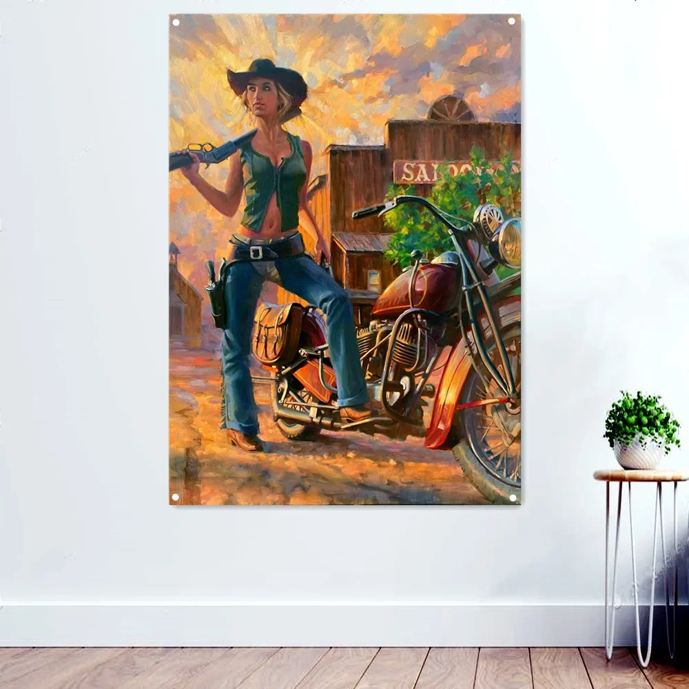 Cowgirl Motorcycle Rider Poster Home Decor Banner Wall Hanging Flag Canvas Painting Wall Chart For Bedroom Living Room Dormitory
Cowgirl Motorcycle Rider Poster Home Decor Banner Wall Hanging Flag Canvas Painting Wall Chart For Bedroom Living Room Dormitory