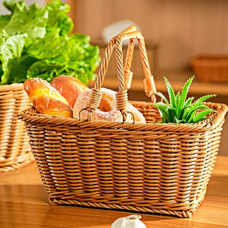 Outdoor Picnic Fruit Basket, Imitation Rattan Hand-Held Fruit and Vegetable Picking Basket, Camping Storage Basket - Square/Oval
Outdoor Picnic Fruit Basket, Imitation Rattan Hand-Held Fruit and Vegetable Picking Basket, Camping Storage Basket - Square/Oval