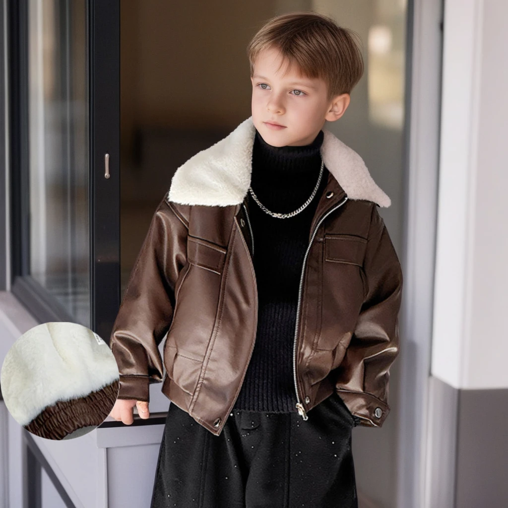 Boys Faux Leather Jacket Sherpa Lining Fur Collar Winter Teen Kids Thick Fleece Lined Coat Stylish Teen Warm Windproof Outerwear
Boys Faux Leather Jacket Sherpa Lining Fur Collar Winter Teen Kids Thick Fleece Lined Coat Stylish Teen Warm Windproof Outerwear