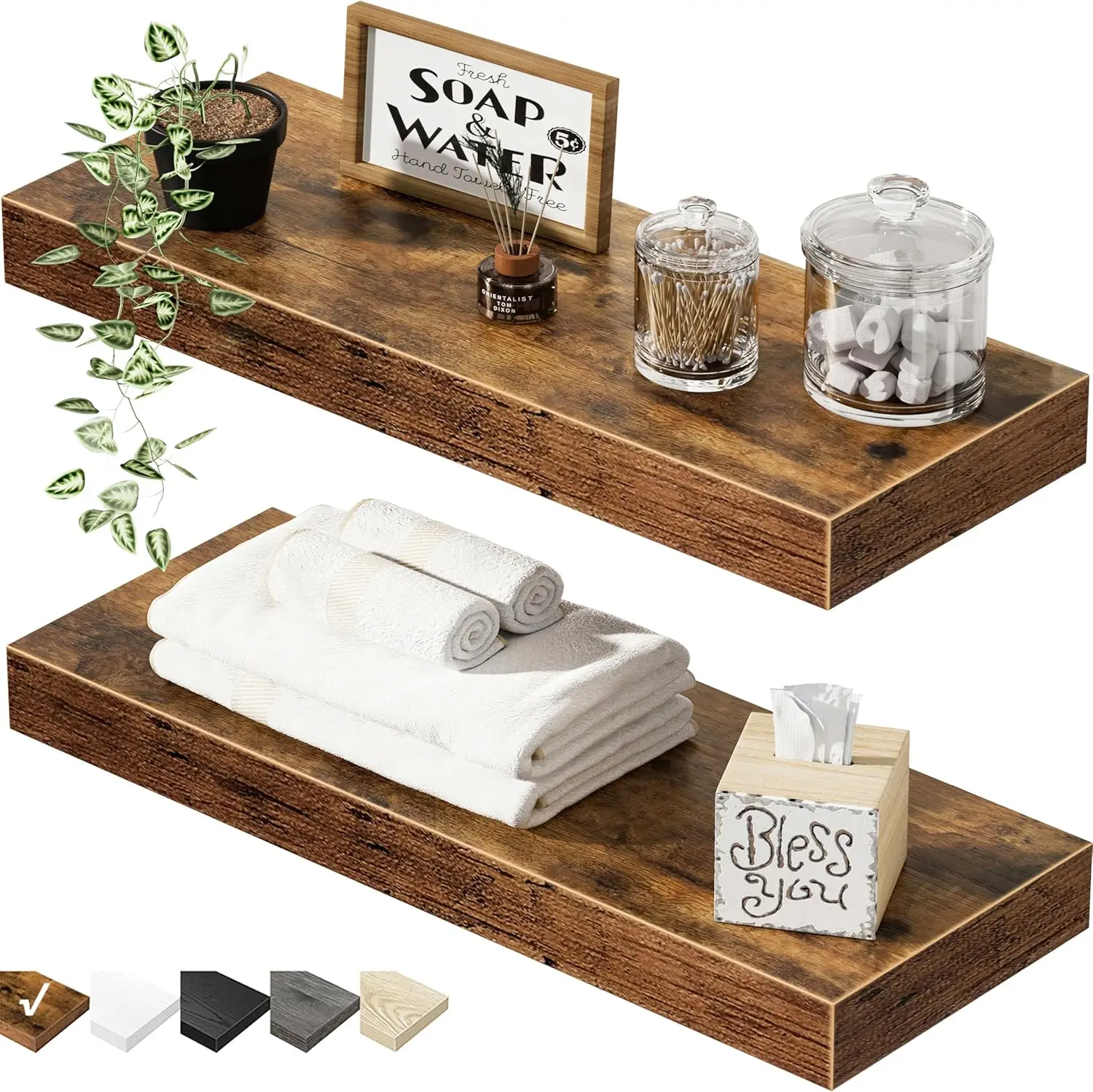 QEEIG Bathroom Floating Shelves for Wall - 15.7" Wall Mounted Shelf Over Toilet Farmhouse Home Decor Display Bookshelf Small 15.7 x 6.7 inch Set of 2, Rustic Brown (008-40BN)
QEEIG Bathroom Floating Shelves for Wall - 15.7" Wall Mounted Shelf Over Toilet Farmhouse Home Decor Display Bookshelf Small 15.7 x 6.7 inch Set of 2, Rustic Brown (008-40BN)