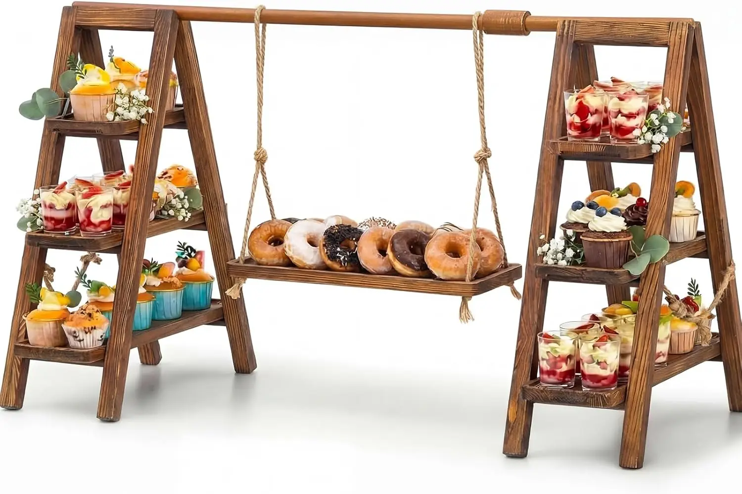 3-Tier Wooden Swing Cupcake Stand with Serving Platter, Foldable Ladder Display for Party, Wedding, Birthday, Dark Walnut
3-Tier Wooden Swing Cupcake Stand with Serving Platter, Foldable Ladder Display for Party, Wedding, Birthday, Dark Walnut