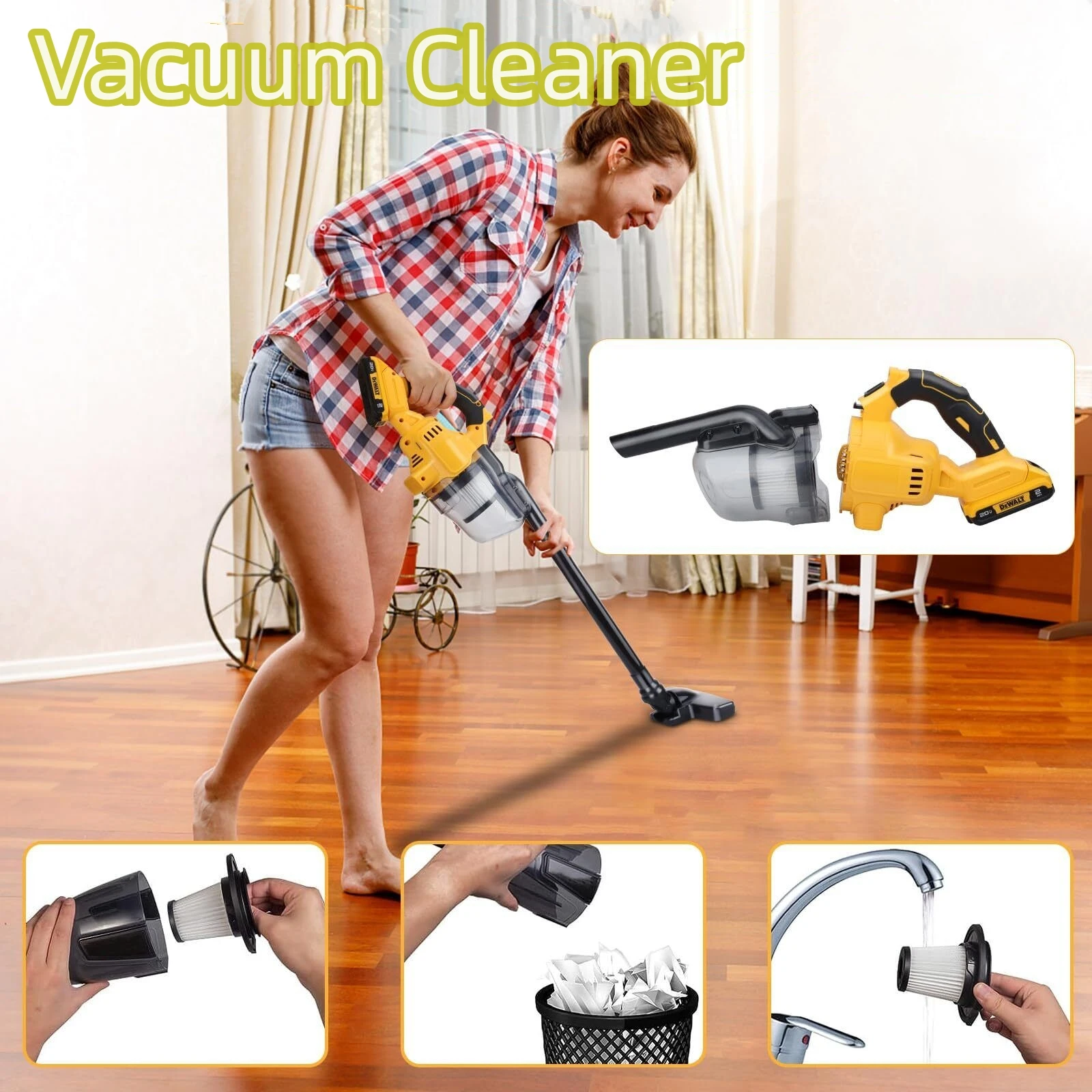 Portable Wireless Car Vacuum Cleaner with LED Electric Cordless Cleanning Machine With 2 Filter Adapted to DeWalt 21V Battery
Portable Wireless Car Vacuum Cleaner with LED Electric Cordless Cleanning Machine With 2 Filter Adapted to DeWalt 21V Battery