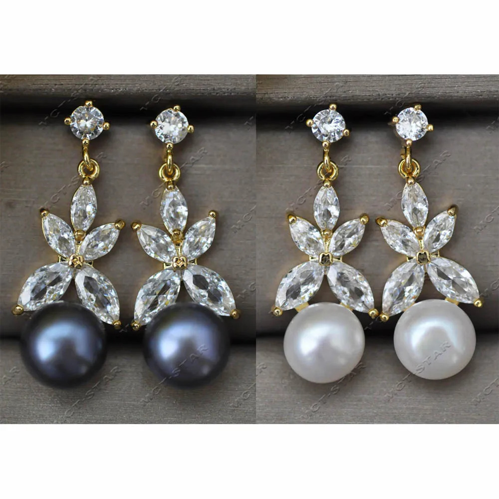 Z13426 White Black Oblate Round Freshwater Pearl Dangle CZ Earring Custom Jewelry
Z13426 White Black Oblate Round Freshwater Pearl Dangle CZ Earring Custom Jewelry