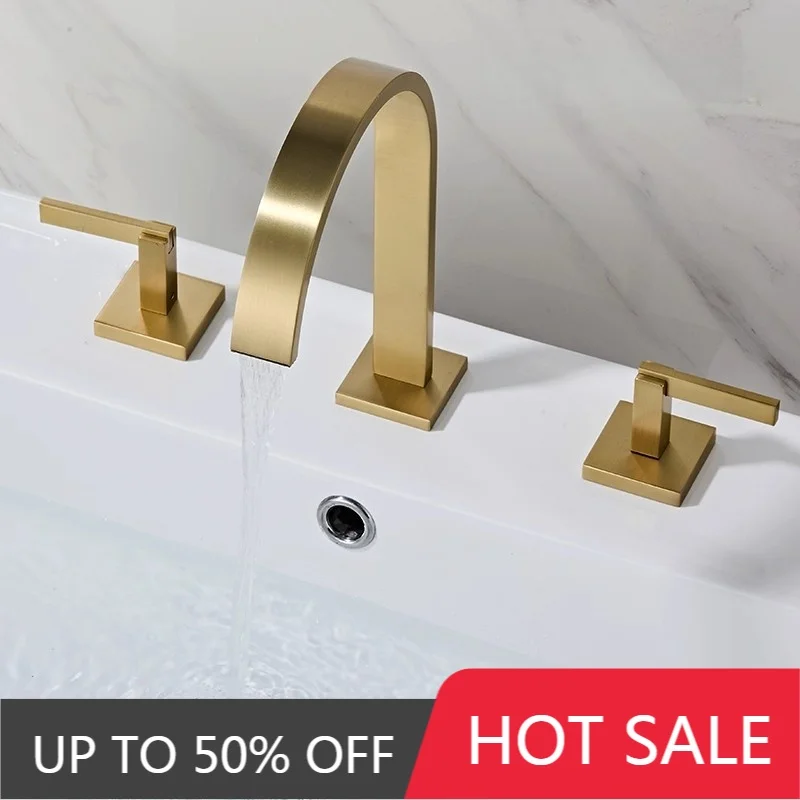 Brushed Gold Bathroom Faucet Widespread Sink Tap Brass Gold Basin Faucet Black Sink Faucet 3 Hole Hot & Cold Water Tap
Brushed Gold Bathroom Faucet Widespread Sink Tap Brass Gold Basin Faucet Black Sink Faucet 3 Hole Hot & Cold Water Tap
