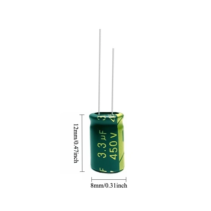 100pcs 450V 3.3uF Electrolytic Capacitor High Frequency Low ESR Long Life Green Gold 8x12mm for Power Supply
100pcs 450V 3.3uF Electrolytic Capacitor High Frequency Low ESR Long Life Green Gold 8x12mm for Power Supply