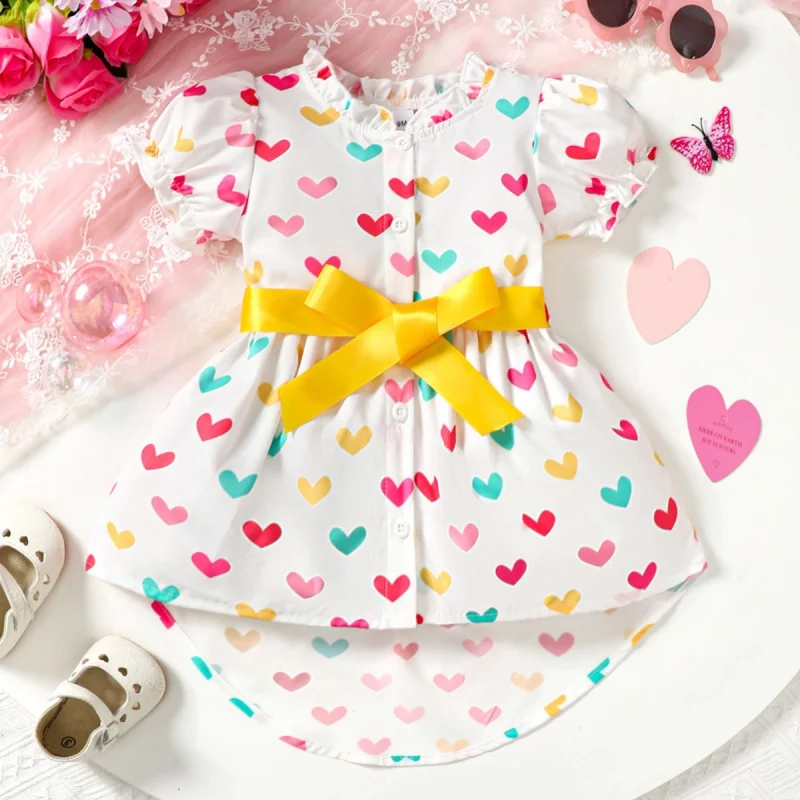 Summer Infant Baby Girls Dress Clothing Short Bubble Sleeves Round Neck Love Bow Irregular Dress Toddler Clothes
Summer Infant Baby Girls Dress Clothing Short Bubble Sleeves Round Neck Love Bow Irregular Dress Toddler Clothes