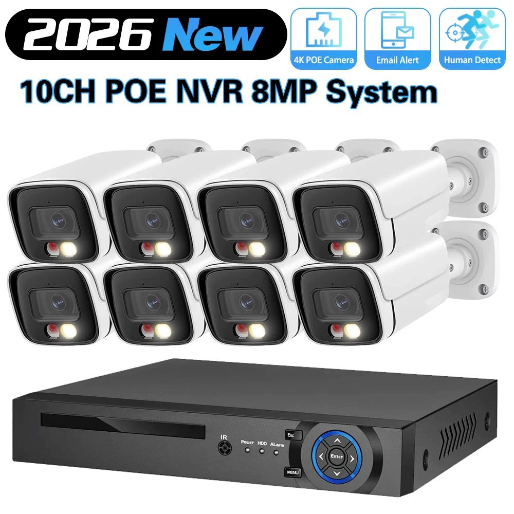 10CH 4K 8MP Security Camera System POE Bullet Waterproof Outdoor Two-Way Audio Color Night Vision Camera Video Surveillance Set
10CH 4K 8MP Security Camera System POE Bullet Waterproof Outdoor Two-Way Audio Color Night Vision Camera Video Surveillance Set