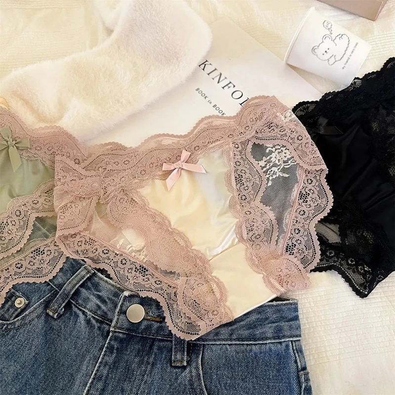 Summer Breathable Translucent Lace Panties Bow Comfortable Satin Underpants Sexy Cotton Crotch Women Briefs Elastic Lace Panties
Summer Breathable Translucent Lace Panties Bow Comfortable Satin Underpants Sexy Cotton Crotch Women Briefs Elastic Lace Panties