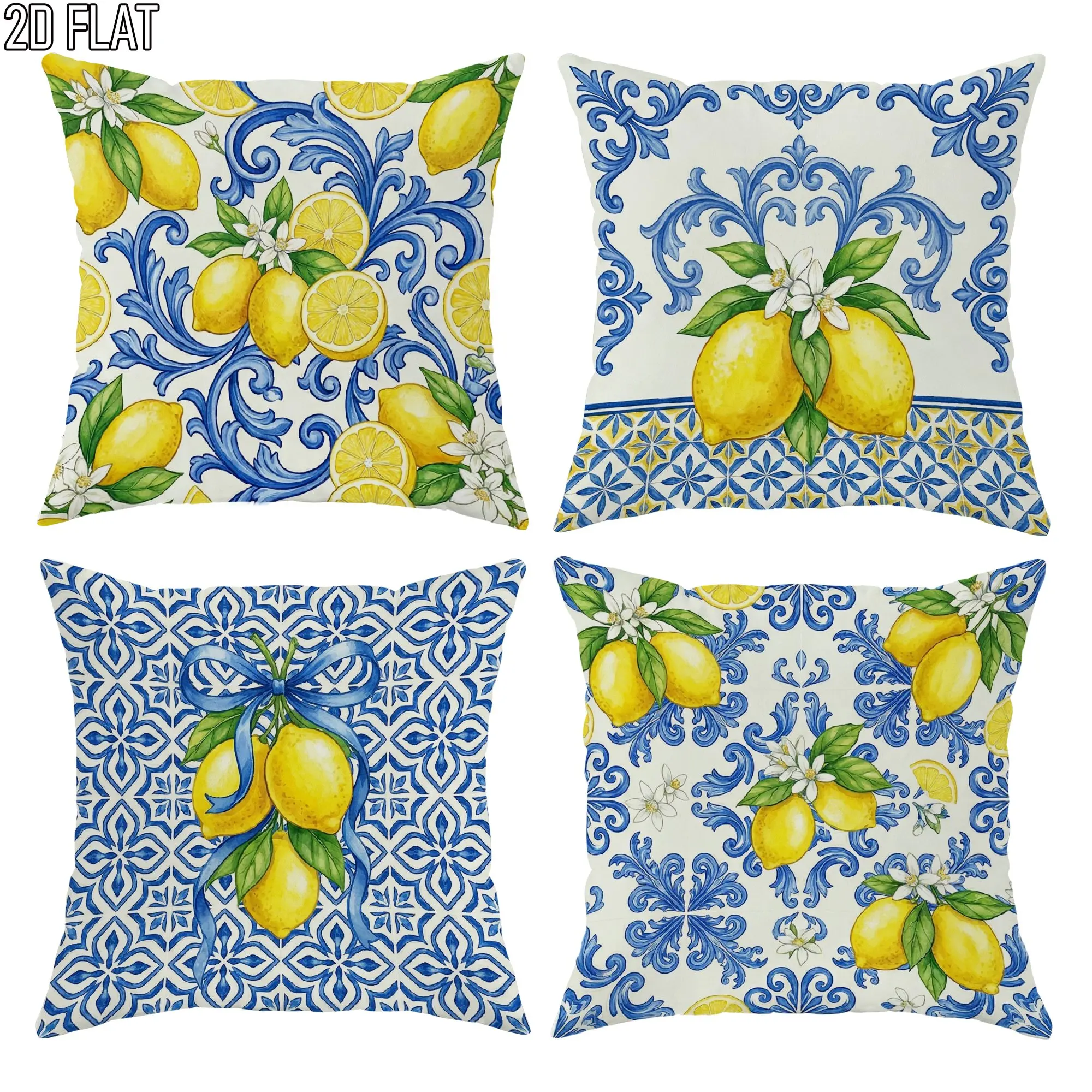 4Pcs Italian Summer Style Throw Pillow Covers with Multi-pattern Blue Ceramic Tile Lemon Fruit Pattern Cushion Cases for Study
4Pcs Italian Summer Style Throw Pillow Covers with Multi-pattern Blue Ceramic Tile Lemon Fruit Pattern Cushion Cases for Study