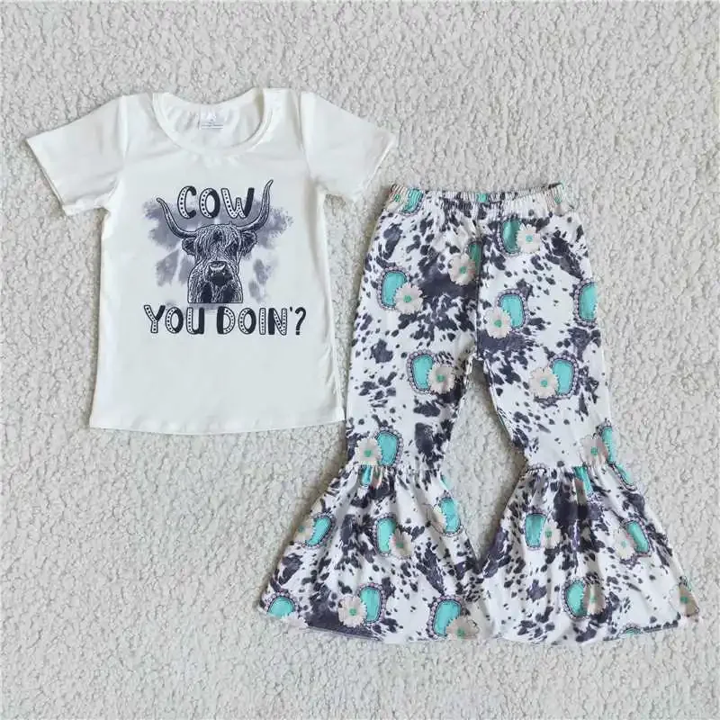 2022 Hot Selling RTS Baby Girls White Cow You Doin Sleeves Short Shirt Black Spots Bell Bottoms Outfits Kids Cute Set Fashion
2022 Hot Selling RTS Baby Girls White Cow You Doin Sleeves Short Shirt Black Spots Bell Bottoms Outfits Kids Cute Set Fashion