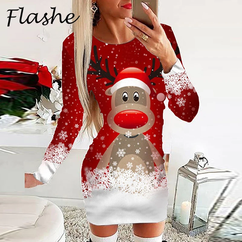 Christmas Dress Women O Neck Long Sleeve Elk Print Mini Dresses For Women Casual Bodycon Dress Red
Christmas Dress Women O Neck Long Sleeve Elk Print Mini Dresses For Women Casual Bodycon Dress Red