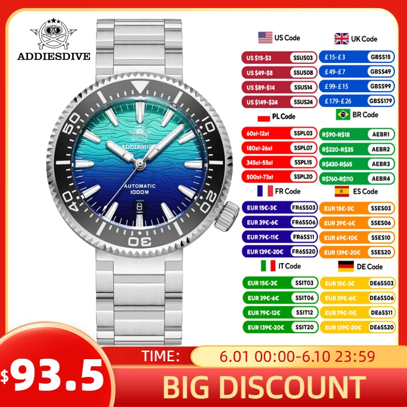ADDIESDIVE Diving 1000m Automatic Watch Men Mechanical 8215 Movement Sapphire Waterproof Wristwatch Luminous 46mm Vintage Watch
ADDIESDIVE Diving 1000m Automatic Watch Men Mechanical 8215 Movement Sapphire Waterproof Wristwatch Luminous 46mm Vintage Watch
