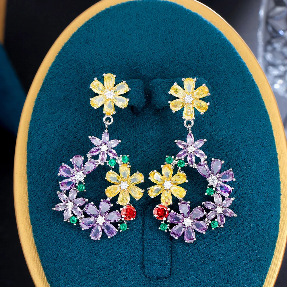 CWWZircons High end Women Costume Jewelry Blossoming Flower Yellow Purple Cubic Zirconia Crystal Big Long Luxury Earrings CZ320
CWWZircons High end Women Costume Jewelry Blossoming Flower Yellow Purple Cubic Zirconia Crystal Big Long Luxury Earrings CZ320