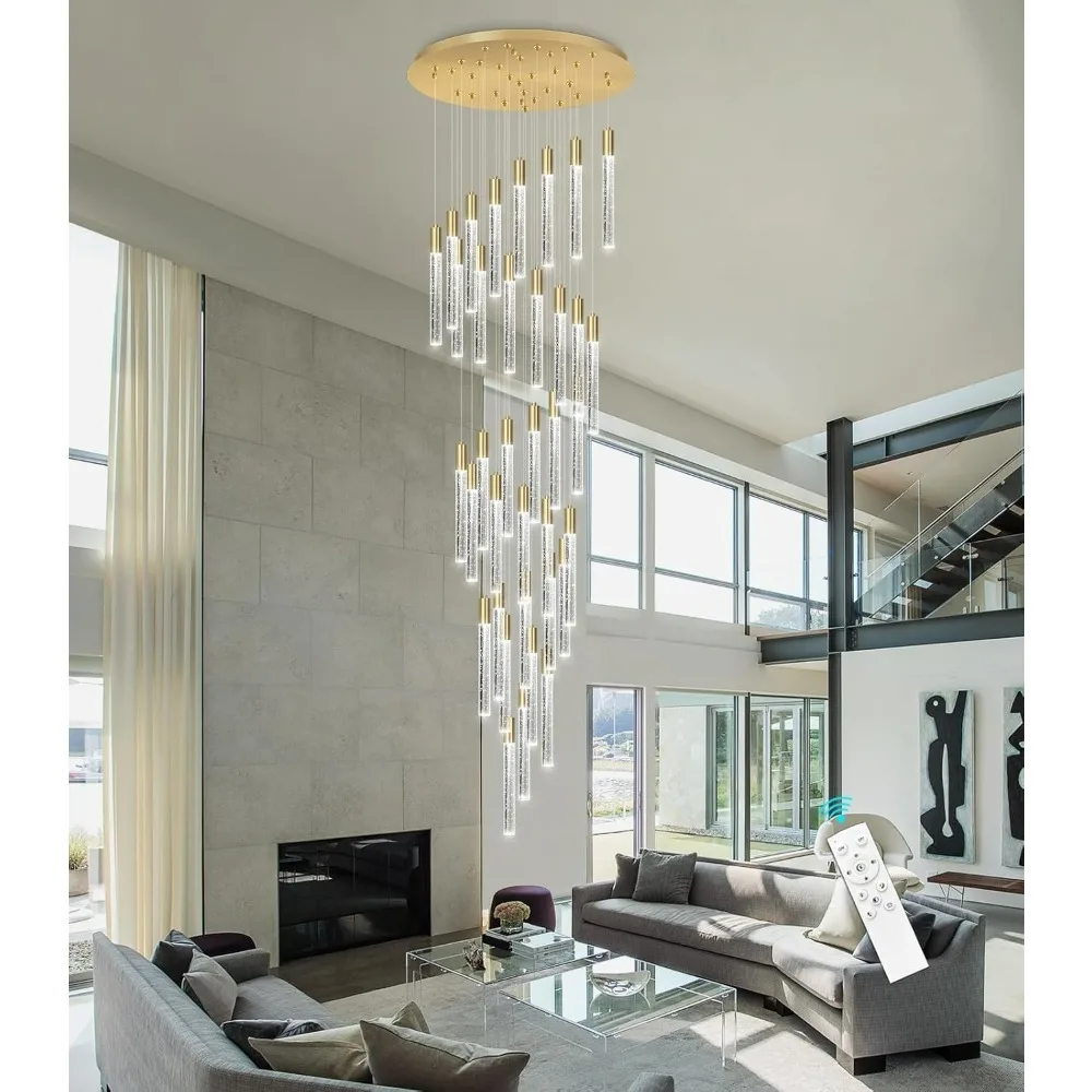 36-Light Gold Crystal Staircase Chandelier, 16FT LED Dimmable Pendant Lighting with Remote, Modern Bubble Column Chandelier
36-Light Gold Crystal Staircase Chandelier, 16FT LED Dimmable Pendant Lighting with Remote, Modern Bubble Column Chandelier