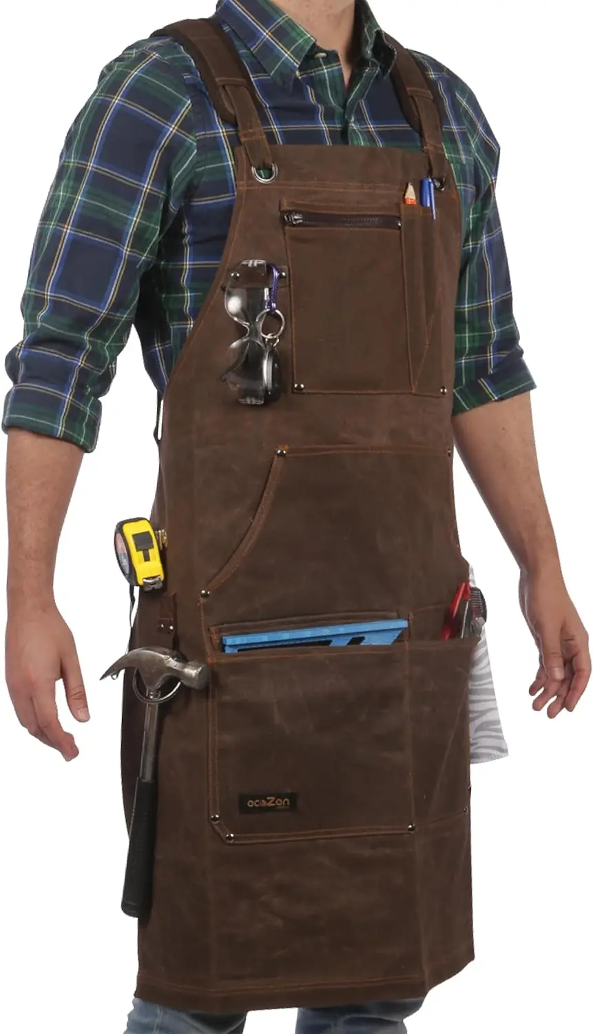 16oz Waxed Canvas Work Apron with Tape Holder, 27x34 inches, Fully Adjustable Shop Apron with Elastic Back Strap and Front
16oz Waxed Canvas Work Apron with Tape Holder, 27x34 inches, Fully Adjustable Shop Apron with Elastic Back Strap and Front