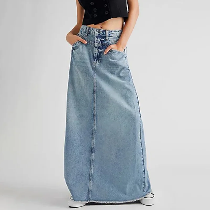 Fashion A-Line Denim Long Skirt Women Slim Fit High Waist Slash Pockets Blue Raw Hem Casual Jean Skorts Female Denim Clothing
Fashion A-Line Denim Long Skirt Women Slim Fit High Waist Slash Pockets Blue Raw Hem Casual Jean Skorts Female Denim Clothing