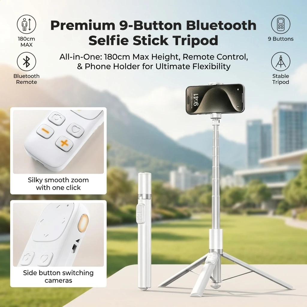 New Wireless Bluetooth Selfie Stick Floor Tripod Adjustable Phone Stand for Outdoor Shooting Live Streaming Photography
New Wireless Bluetooth Selfie Stick Floor Tripod Adjustable Phone Stand for Outdoor Shooting Live Streaming Photography