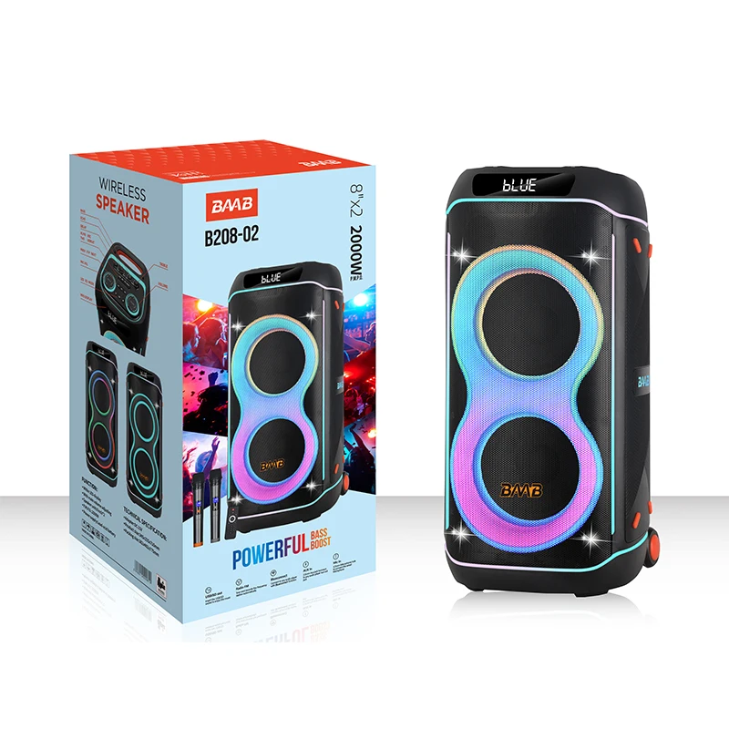 B208-02 Outdoor For 5.0 Waterproof Portable Party Speaker Dual 8" Woofer RGB LED Lighting Remote Control TF 80W
B208-02 Outdoor For 5.0 Waterproof Portable Party Speaker Dual 8" Woofer RGB LED Lighting Remote Control TF 80W