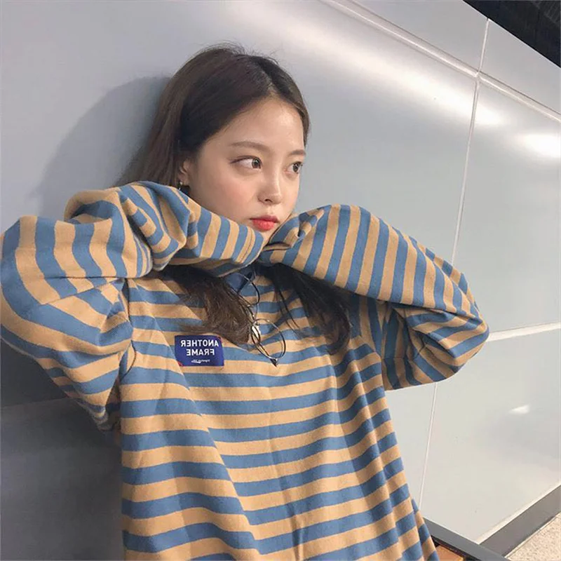 Trendy Striped Long Sve Women's T-irt Spring Autumn Thin Korean Sle Lazy Loose Design Sense Top Cotton Blend Polyester...
Trendy Striped Long Sve Women's T-irt Spring Autumn Thin Korean Sle Lazy Loose Design Sense Top Cotton Blend Polyester...