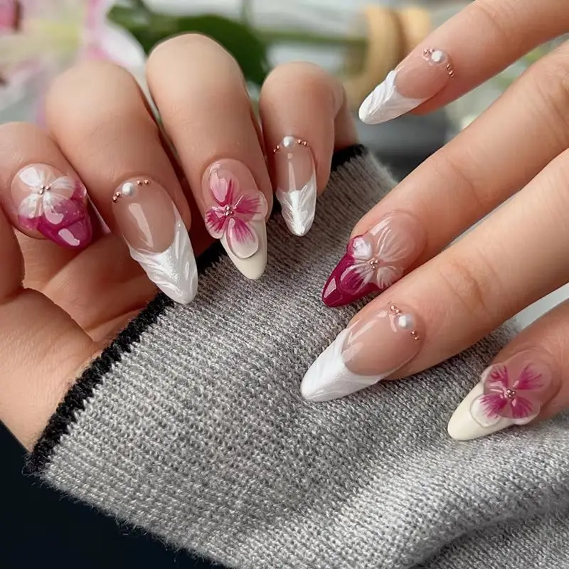 24PCS White French False Nails 3D Simple Red Flowers Designs Almond Press on Nails with Pearl Fake Nails for Women Wearable Tips
24PCS White French False Nails 3D Simple Red Flowers Designs Almond Press on Nails with Pearl Fake Nails for Women Wearable Tips