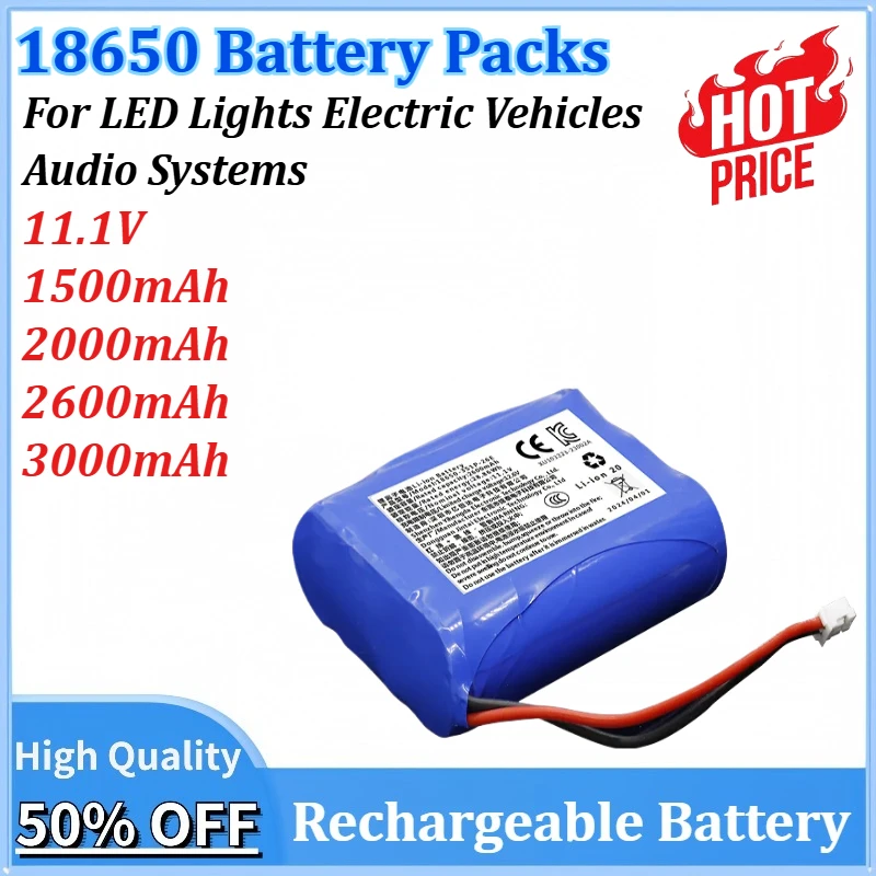 New 11.1V 1500mAh~3000mAh Large Capacity Rechargeable 18650 Lithium Battery Pack for LED Lights Electric Vehicles Audio Systems
New 11.1V 1500mAh~3000mAh Large Capacity Rechargeable 18650 Lithium Battery Pack for LED Lights Electric Vehicles Audio Systems
