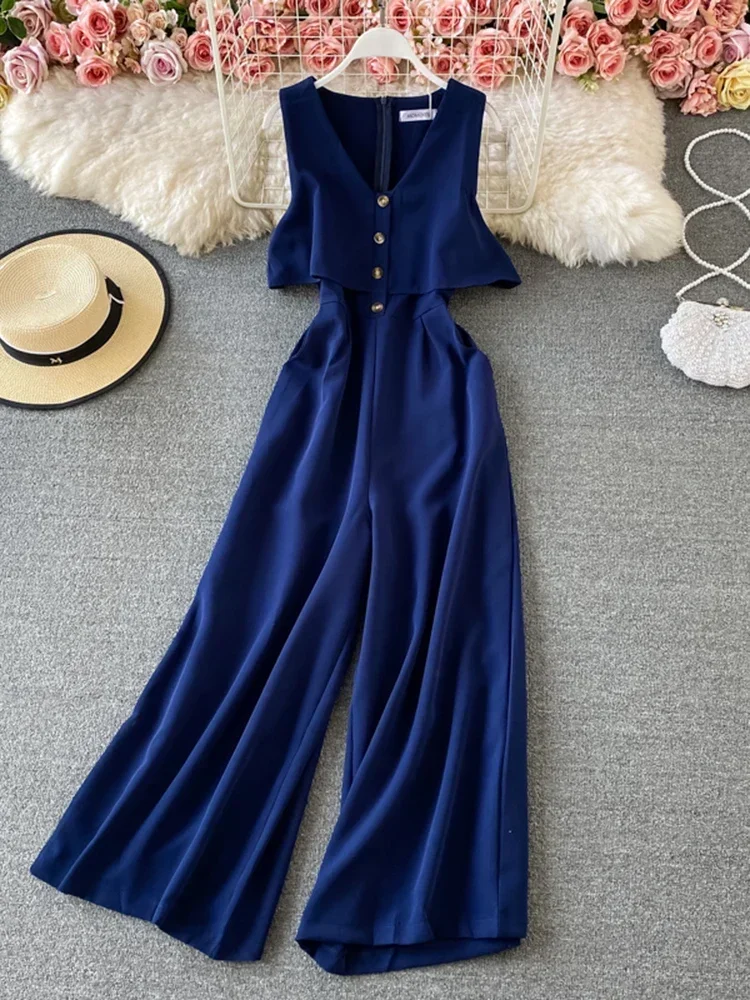 Summer New Fashion V-neck Jumpsuit Women's Waist Slimming Wide-leg Pants Trousers Jump Suits for Women C861 
Summer New Fashion V-neck Jumpsuit Women's Waist Slimming Wide-leg Pants Trousers Jump Suits for Women C861