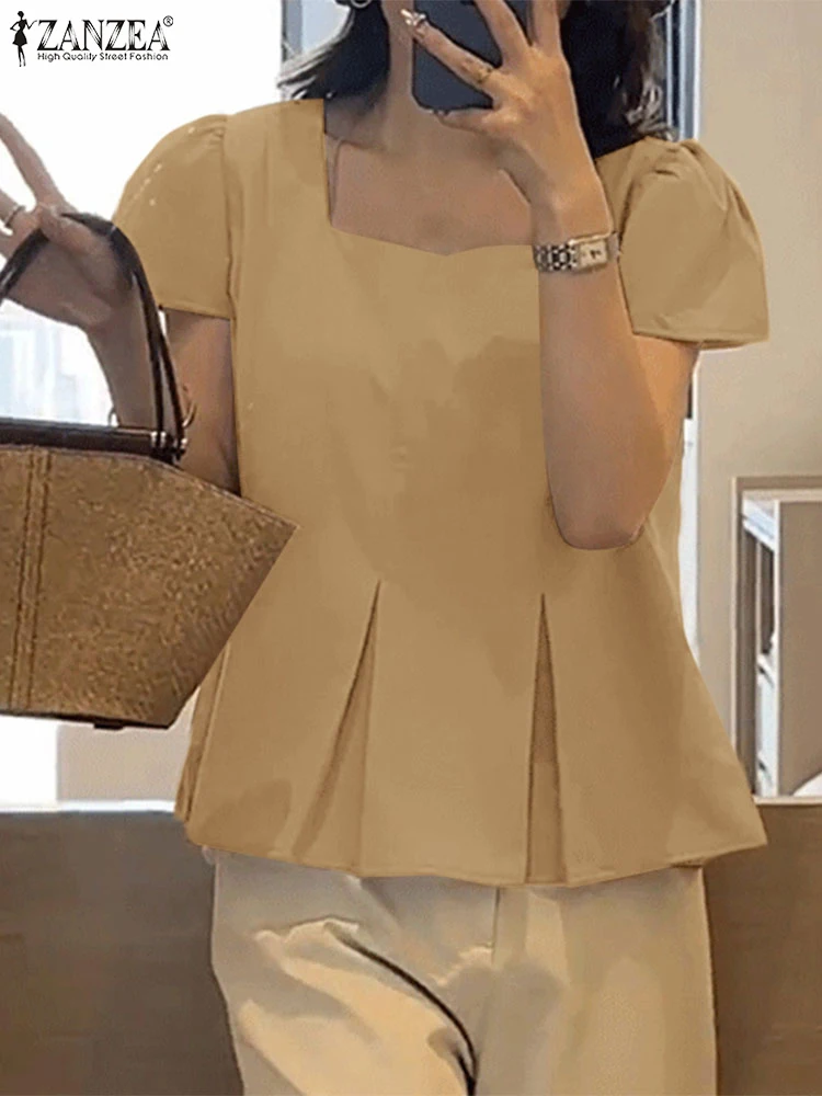 ZANZEA Woman Pleated Blusas Fashion Chic Short Sleeve Square Neck Solid Color Tops Day Wear Korean Style Casual Elegant Blouses
ZANZEA Woman Pleated Blusas Fashion Chic Short Sleeve Square Neck Solid Color Tops Day Wear Korean Style Casual Elegant Blouses