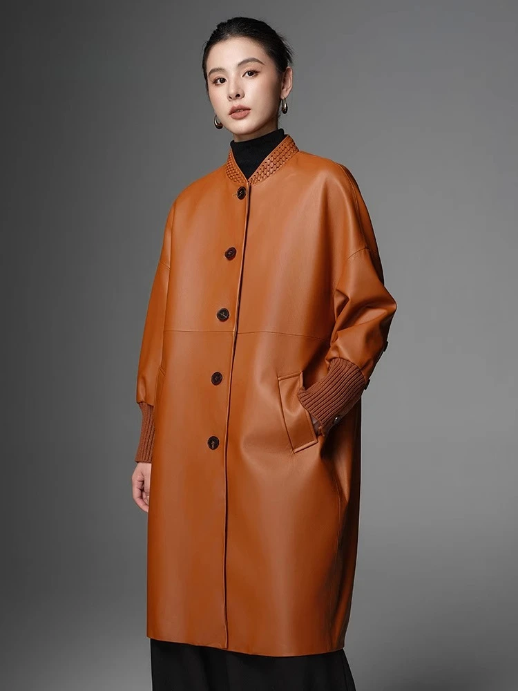 Elegant Long Genuine Leather Jackets for Women Autumn Winter Simple Hand-woven Stand Collar Design Real Sheepskin Trench Coat
Elegant Long Genuine Leather Jackets for Women Autumn Winter Simple Hand-woven Stand Collar Design Real Sheepskin Trench Coat