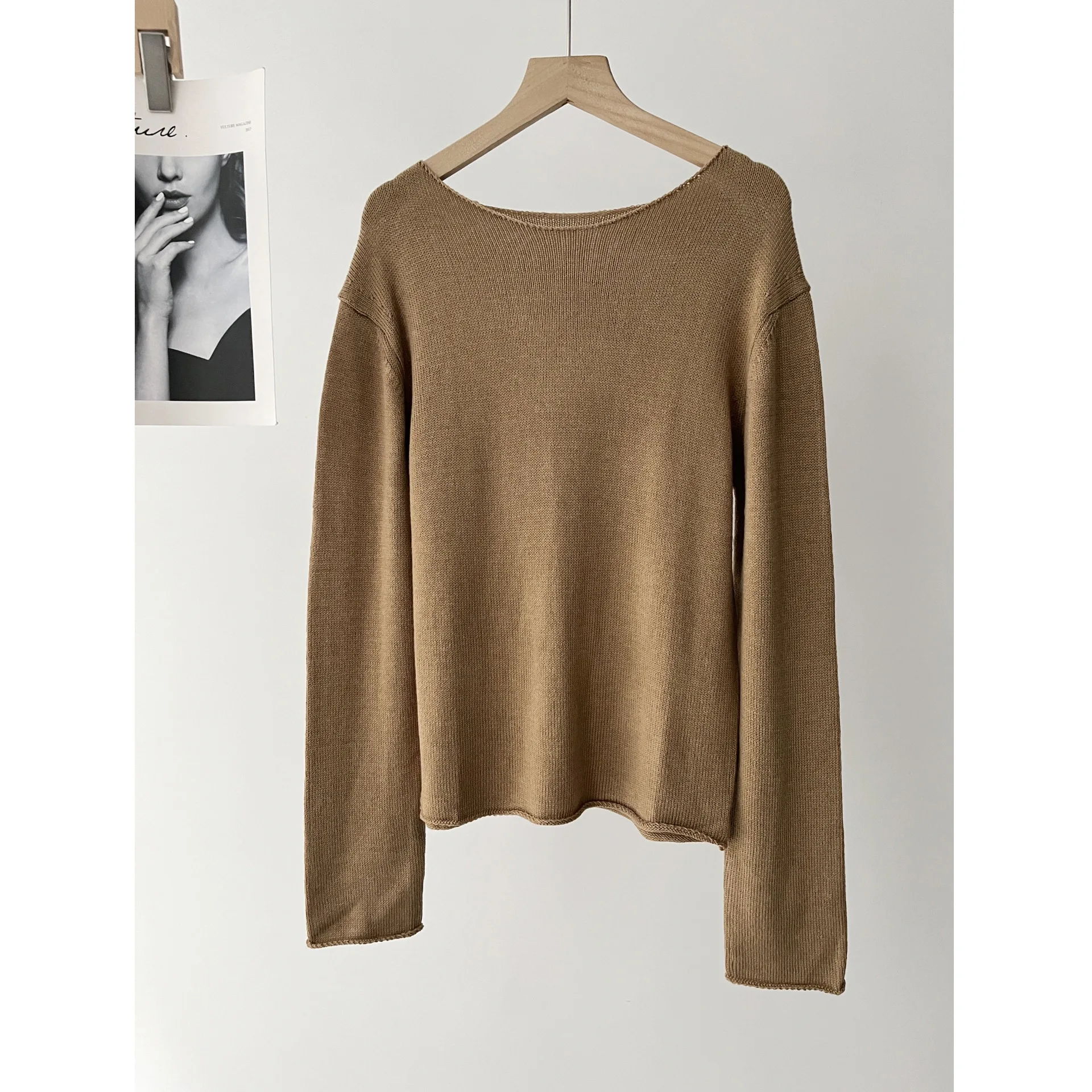 Women's casual lazy style high-end brown soft waxy long-sleeved sweater knitted sweater 16A
Women's casual lazy style high-end brown soft waxy long-sleeved sweater knitted sweater 16A