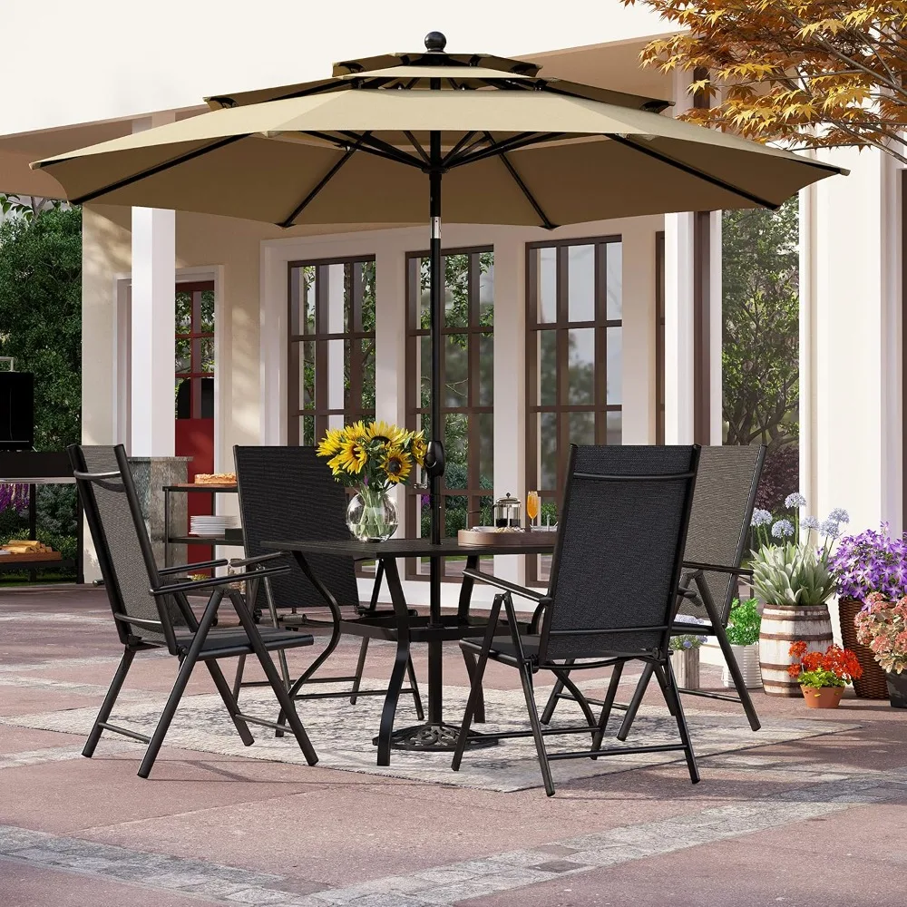 5 Piece Patio Dining Set w/10FT Umbrella, Outdoor Table and Chair Set w/Patio Folding Dinings Chairs & Metal Square Dining Table
5 Piece Patio Dining Set w/10FT Umbrella, Outdoor Table and Chair Set w/Patio Folding Dinings Chairs & Metal Square Dining Table
