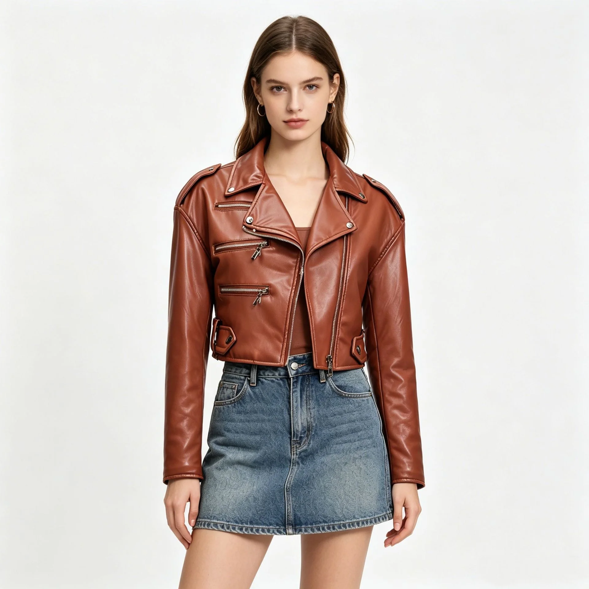 Women's Slim Fit Short Leather Jacket High Waisted Cotton Long Sleeve Lapel Zipper PU Motorcycle Coat
Women's Slim Fit Short Leather Jacket High Waisted Cotton Long Sleeve Lapel Zipper PU Motorcycle Coat