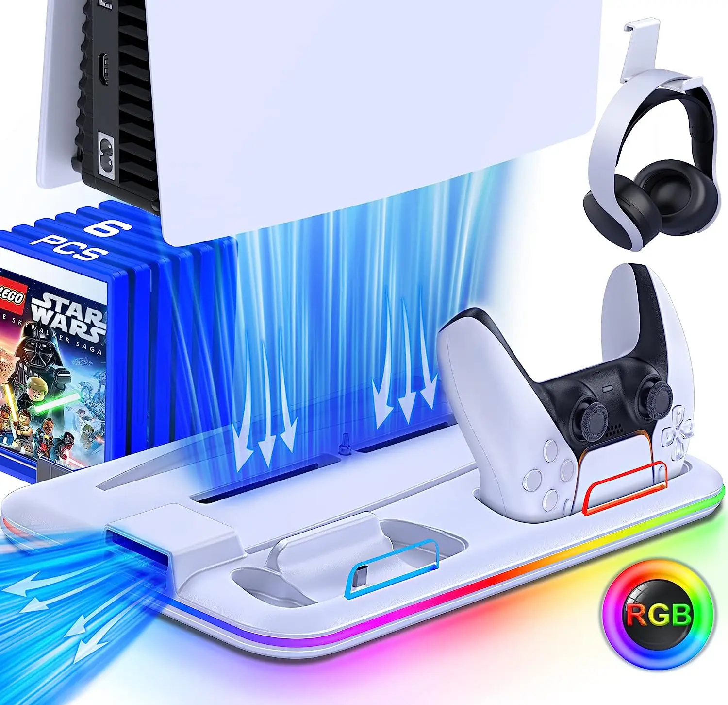 Подставка для консоли Playstation 5, RGB, с охлаждающим вентилятором и двойным контроллером
Подставка для консоли Playstation 5, RGB, с охлаждающим вентилятором и двойным контроллером
