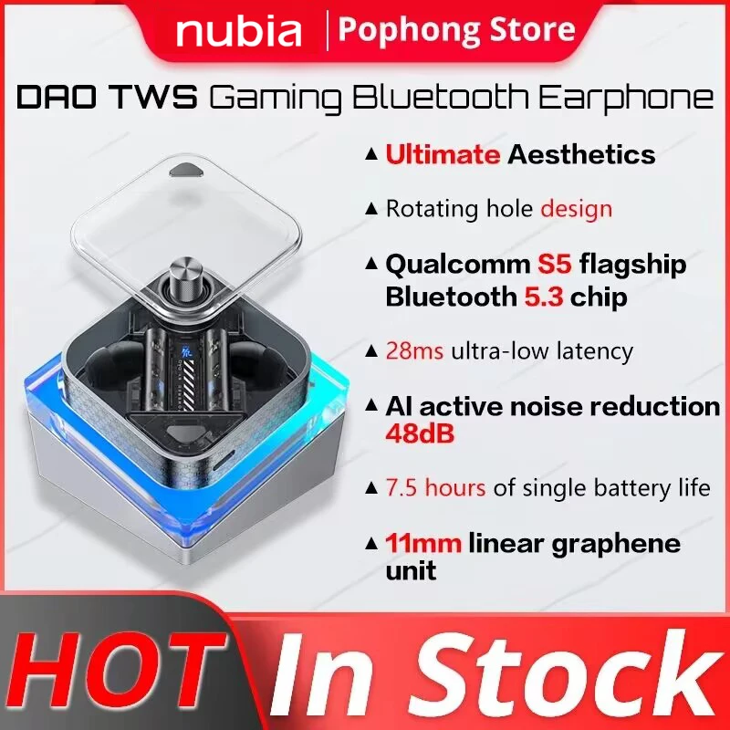 Игровые наушники Nubia DAO TWS, беспроводные наушники Bluetooth для TWS, наушники 28 мс с низкой задержкой
Игровые наушники Nubia DAO TWS, беспроводные наушники Bluetooth для TWS, наушники 28 мс с низкой задержкой
