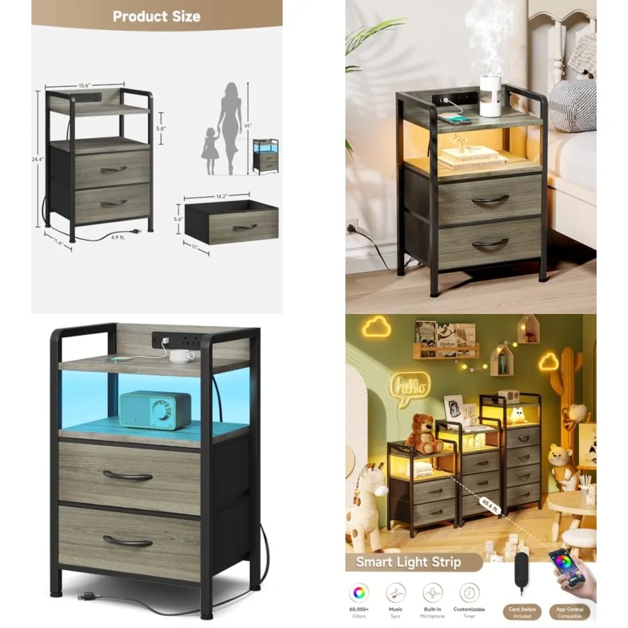 Night Stand Bedside Charger Bedroom - Nightstand with Charging Station and LED Light Strip, Morden End Table with USB Ports and
Night Stand Bedside Charger Bedroom - Nightstand with Charging Station and LED Light Strip, Morden End Table with USB Ports and