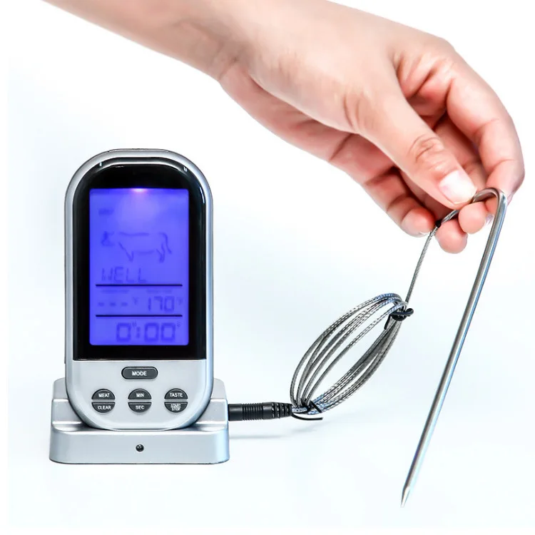 Kitchen food thermometer, wireless remote backlit barbecue thermometer with base
Kitchen food thermometer, wireless remote backlit barbecue thermometer with base