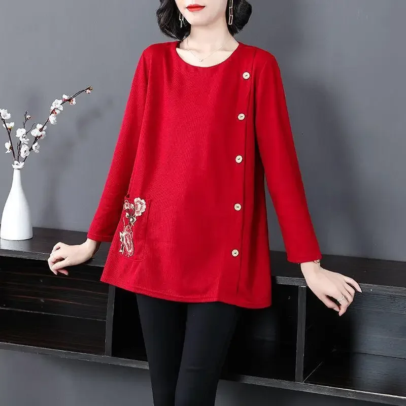 Women's Autumn and Winter Fashion Commuting Solid Round Neck Pullover Embroidered Pocket Panel Loose Long Sleeve T-shirt Tops
Women's Autumn and Winter Fashion Commuting Solid Round Neck Pullover Embroidered Pocket Panel Loose Long Sleeve T-shirt Tops