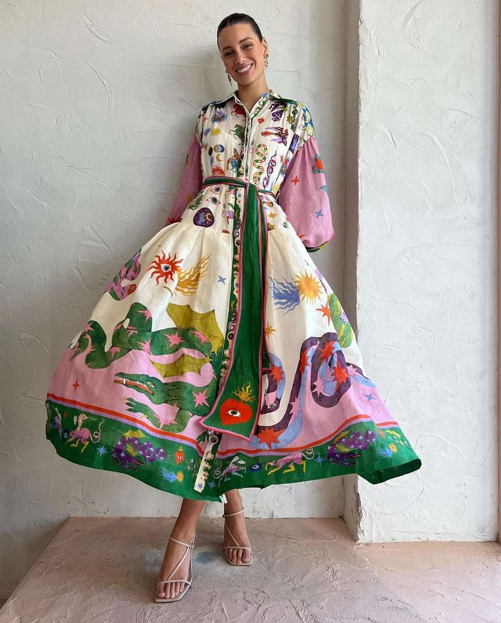 Floral Midi Dress For Women Turn-Down Collar Long Sleeve Printed Vintage Dress With Belt Single Breasted Elegant Vestidos
Floral Midi Dress For Women Turn-Down Collar Long Sleeve Printed Vintage Dress With Belt Single Breasted Elegant Vestidos