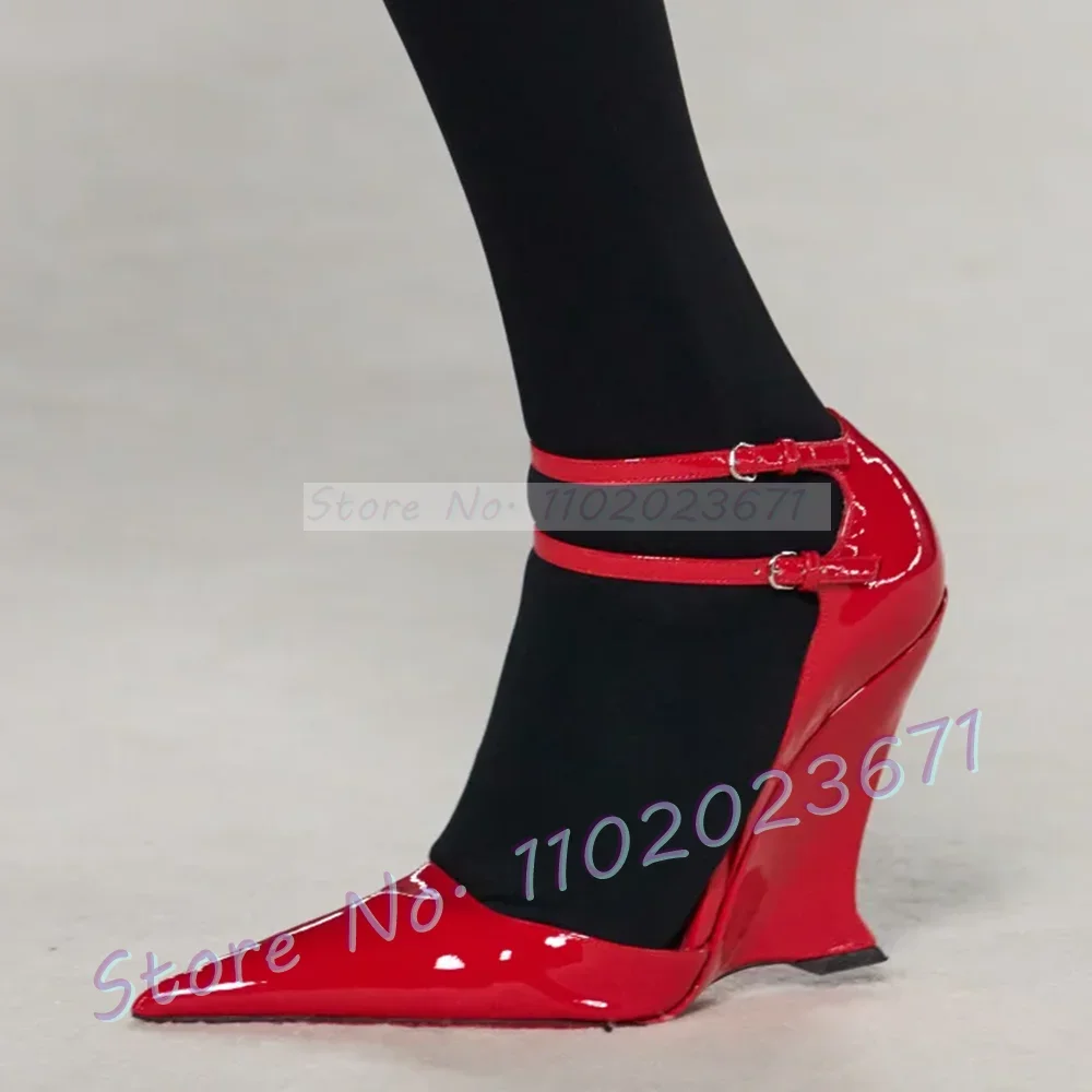 Red Pointy Wedge Sandals Women Sexy Double Ankle Straps Catwalks Sandals Ladies Summer Fashion Party Patent Leather Chic Shoes
Red Pointy Wedge Sandals Women Sexy Double Ankle Straps Catwalks Sandals Ladies Summer Fashion Party Patent Leather Chic Shoes