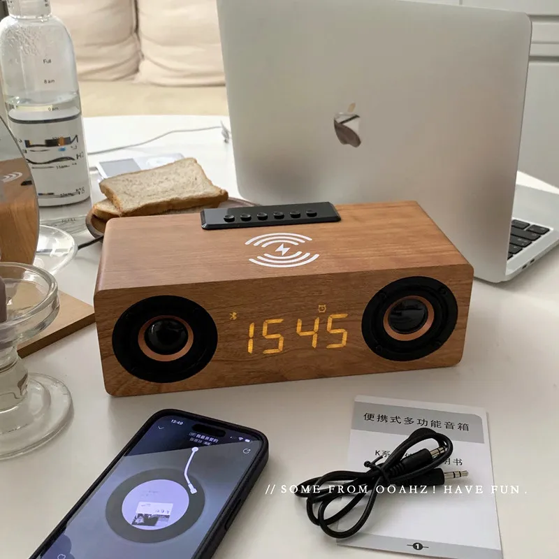 Портативный деревянный Bluetooth-динамик с часами FM Мощный сабвуфер Поддержка беспроводной зарядки Карта USB-накопителя Компьютерные колонки
Портативный деревянный Bluetooth-динамик с часами FM Мощный сабвуфер Поддержка беспроводной зарядки Карта USB-накопителя Компьютерные колонки