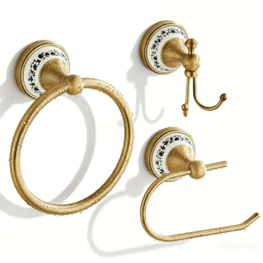 Bathroom Accessories Set: 3-Piece Antique Brass Vintage Towel Ring, Hand Towel Rack, Robe Hook Toilet Paper Holder Wall Mounted
Bathroom Accessories Set: 3-Piece Antique Brass Vintage Towel Ring, Hand Towel Rack, Robe Hook Toilet Paper Holder Wall Mounted