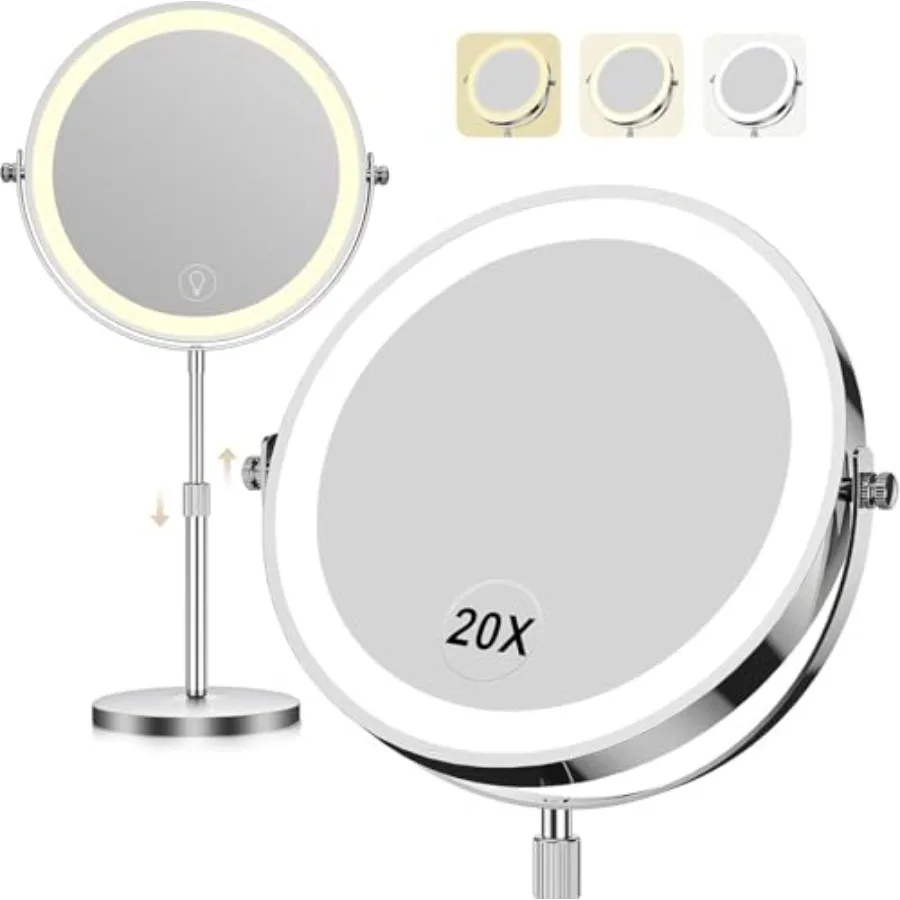 Makeup Mirror with Lights, 1x/20x 360° Rotation Vanity Mirror, Brightness Adjustable Lighted Makeup Mirror with Magnification,
Makeup Mirror with Lights, 1x/20x 360° Rotation Vanity Mirror, Brightness Adjustable Lighted Makeup Mirror with Magnification,
