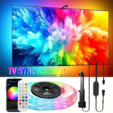 PC/TV SYNC rétro-éclairage RGBIC LED bandes lumineuses avec capteur de Capture de couleur Bluetooth musique SYNC USB bande lumineuse pour atmosphère de jeu