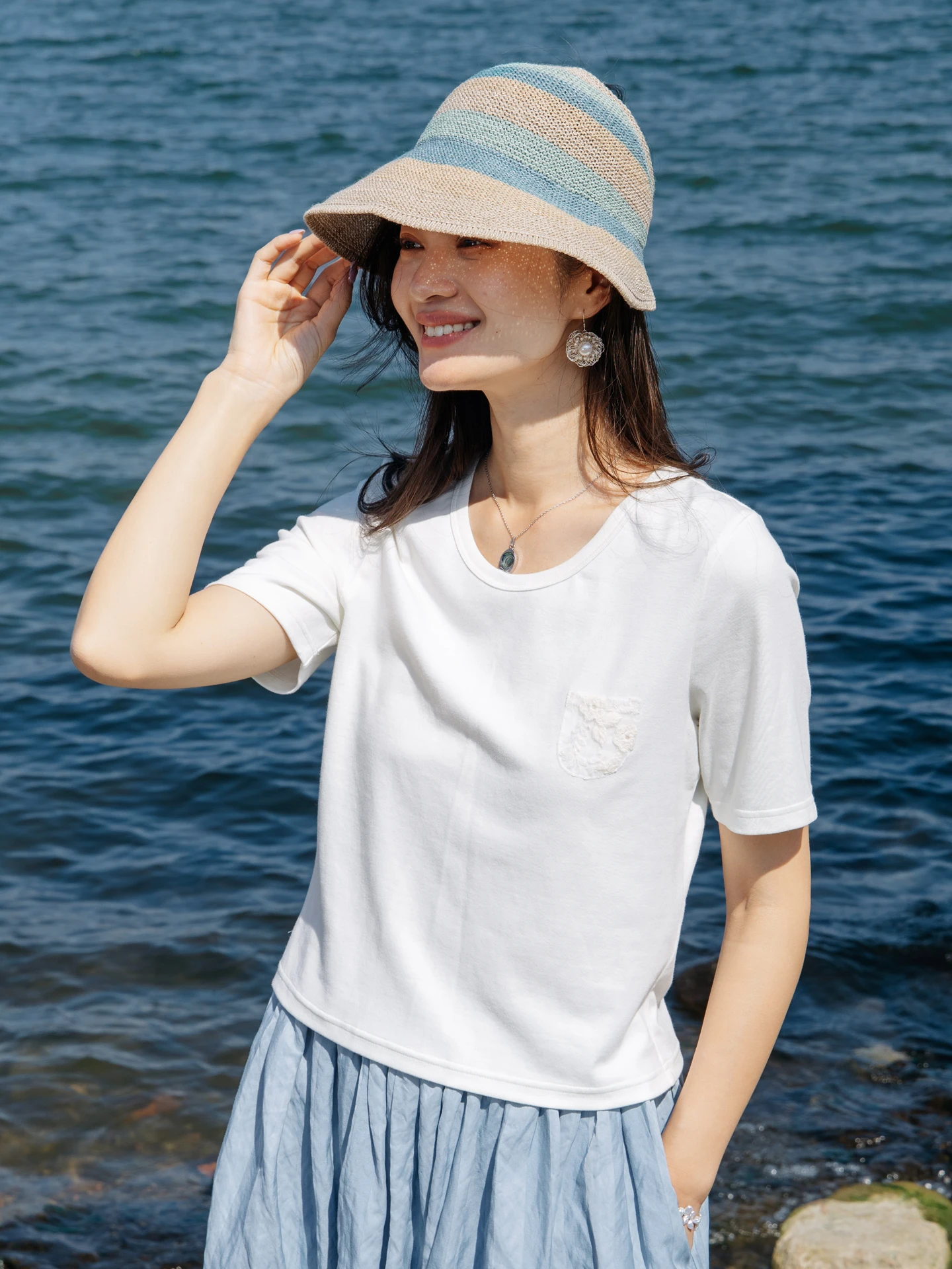 Blue Series Travel Women's Short Sleeve T-Shirt round Neck Lace Patch Pocket Slim Fit Cotton Lycra Casual Summer Top
Blue Series Travel Women's Short Sleeve T-Shirt round Neck Lace Patch Pocket Slim Fit Cotton Lycra Casual Summer Top