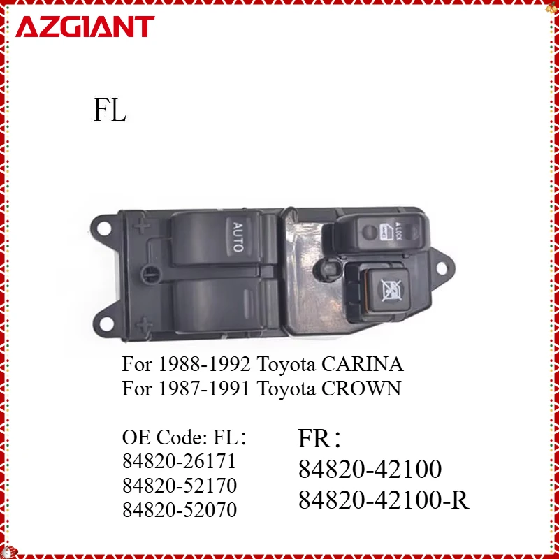 For Toyota 1988-1992 CARINA 1987-1991 CROWN Power Window Glass Lifter Controller Front Left/Right 13 Pins 2 Doors Main Switch
For Toyota 1988-1992 CARINA 1987-1991 CROWN Power Window Glass Lifter Controller Front Left/Right 13 Pins 2 Doors Main Switch