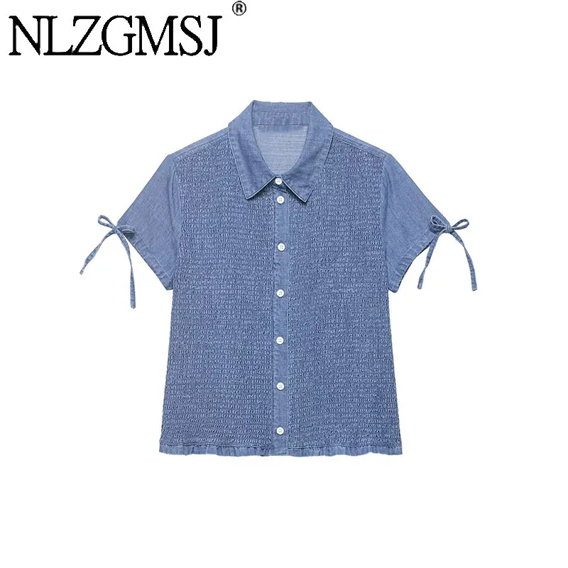 NLZGMSJ 2026 Summer Vintage Casual Chic Women Denim Blouse Turn-down Collar Single Breasted Short Sleeve Blouse Fashion Blouse
NLZGMSJ 2026 Summer Vintage Casual Chic Women Denim Blouse Turn-down Collar Single Breasted Short Sleeve Blouse Fashion Blouse