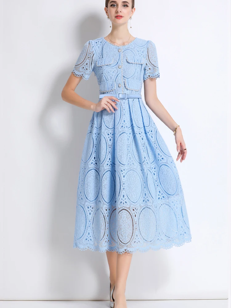 Elegant Beaded Embroidered Lace Round Neck Short Sleeved Slim Fit Dress 2025 New Fashionable Summer Women'S Clothing
Elegant Beaded Embroidered Lace Round Neck Short Sleeved Slim Fit Dress 2025 New Fashionable Summer Women'S Clothing