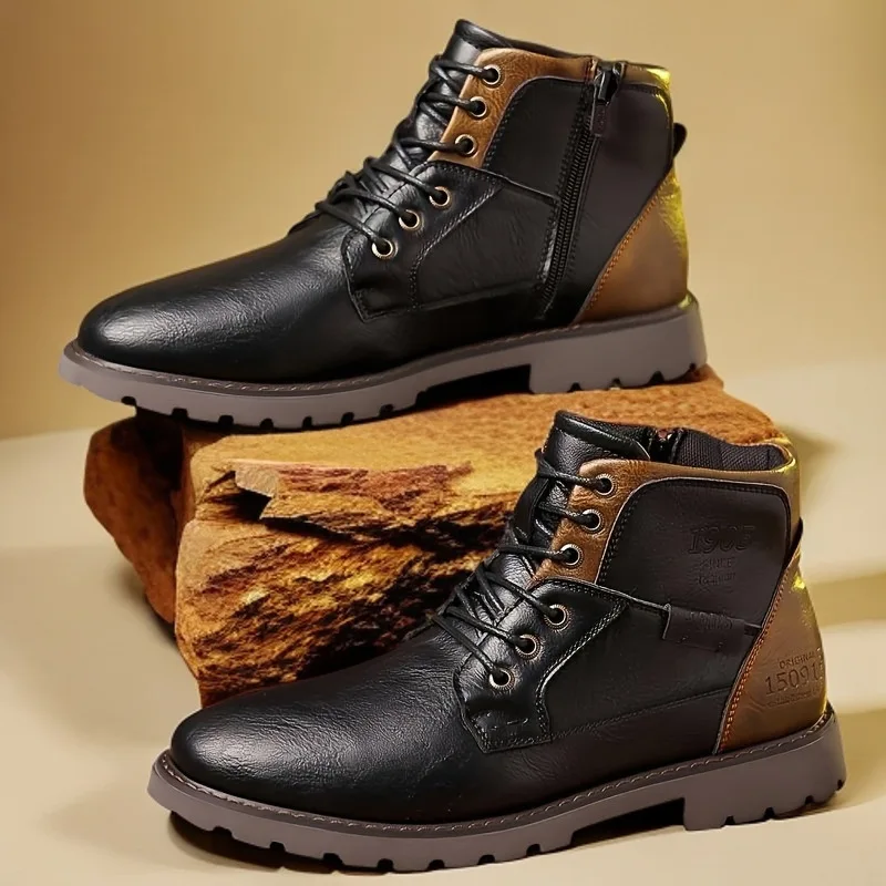 Leather Men Ankle Boots Plus Size High Top Shoes Outdoor Work Casual Shoes Motorcycle Military Combat Boots Fashion Autumn Brown
Leather Men Ankle Boots Plus Size High Top Shoes Outdoor Work Casual Shoes Motorcycle Military Combat Boots Fashion Autumn Brown