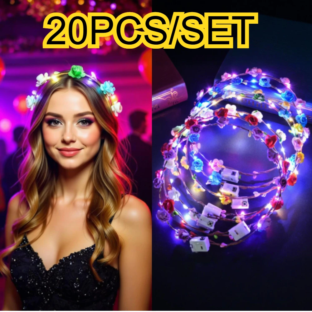 20Pcs LED Flower Crowns Light Up Headbands Flower Crown Garland Glow Headband for Wedding Bride Beach Travel Hairband Headwear
20Pcs LED Flower Crowns Light Up Headbands Flower Crown Garland Glow Headband for Wedding Bride Beach Travel Hairband Headwear 